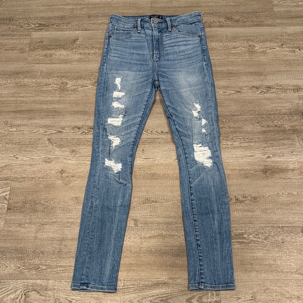 Abercrombie & Fitch Medium Blue Ripped High Rise Skinny Jeans